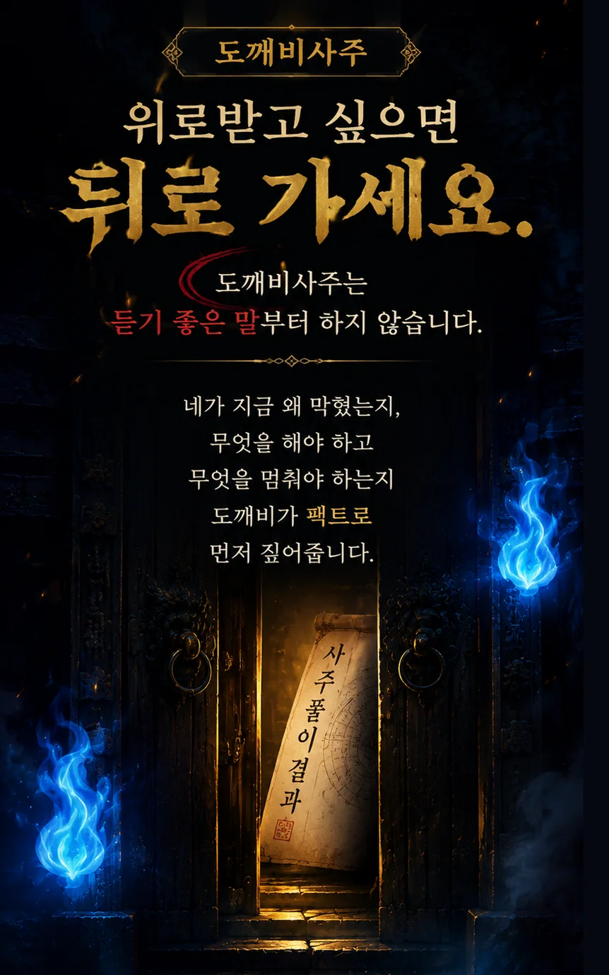 도깨비사주 - 위로받고 싶으면 뒤로 가세요. 듣기 좋은 말부터 하지 않습니다